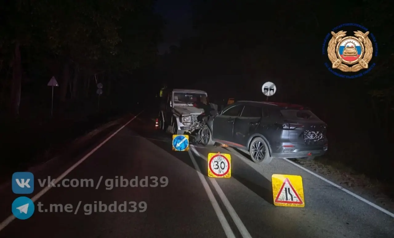 В Гурьевском районе вечером 29 мая легковой автомобиль наехал на выбежавшее на дорогу животное, после чего врезался в встречный Changan; оба водителя доставлены в больницу.