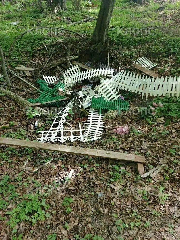 В лесополосе в Цветково неизвестные свалили памятники и таблички с захоронений питомцев. На некоторых табличках видны даты апреля 2026 года; по закону останки животных считаются биологическими отходами и требуют специальной утилизации.
