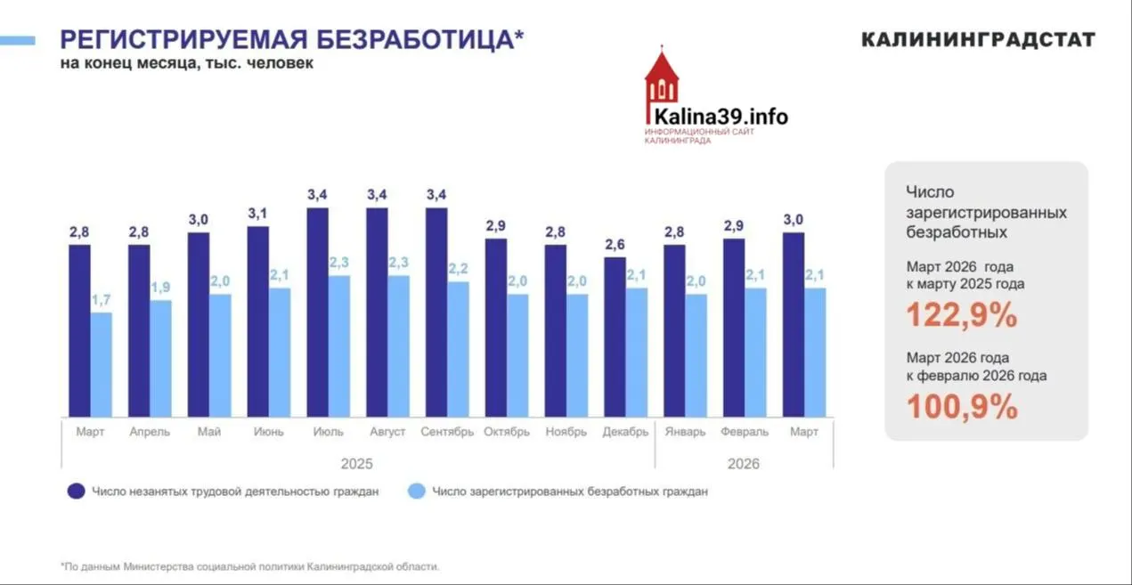В первом квартале 2026 года число зарегистрированных безработных в регионе достигло 2,1 тыс. человек — рост на 22,9% по сравнению с аналогичным периодом прошлого года.