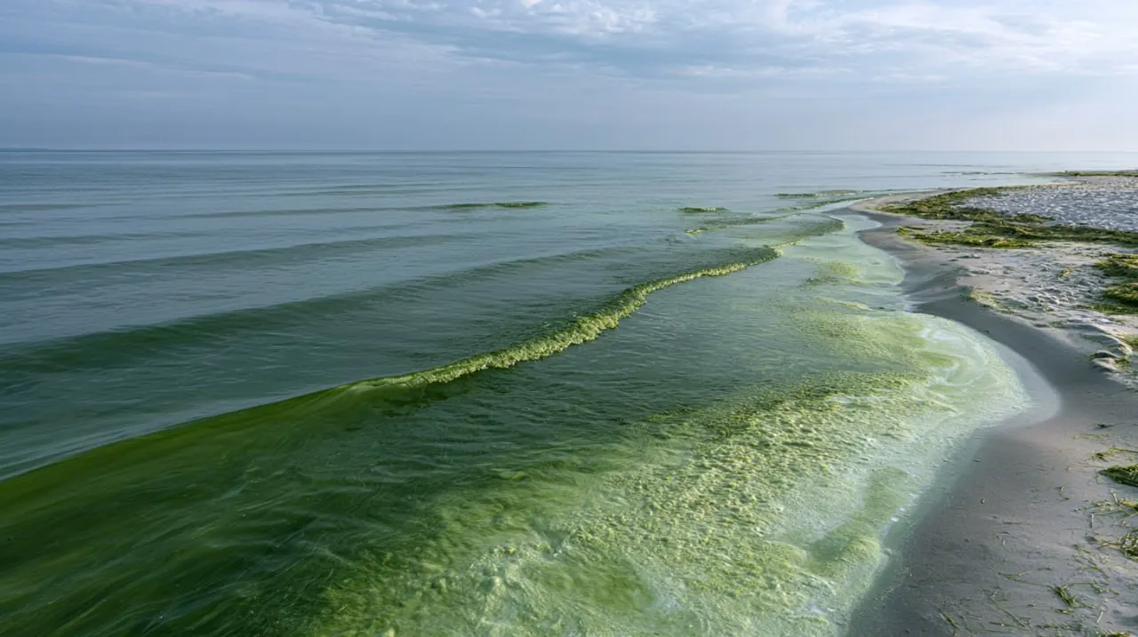 Гидрометцентр: вода у побережья прогрелась до +17–18 °C, на некоторых участках отмечается сезонное цветение фитопланктона — вероятно, цианобактерий; при купании возможны аллергические реакции.
