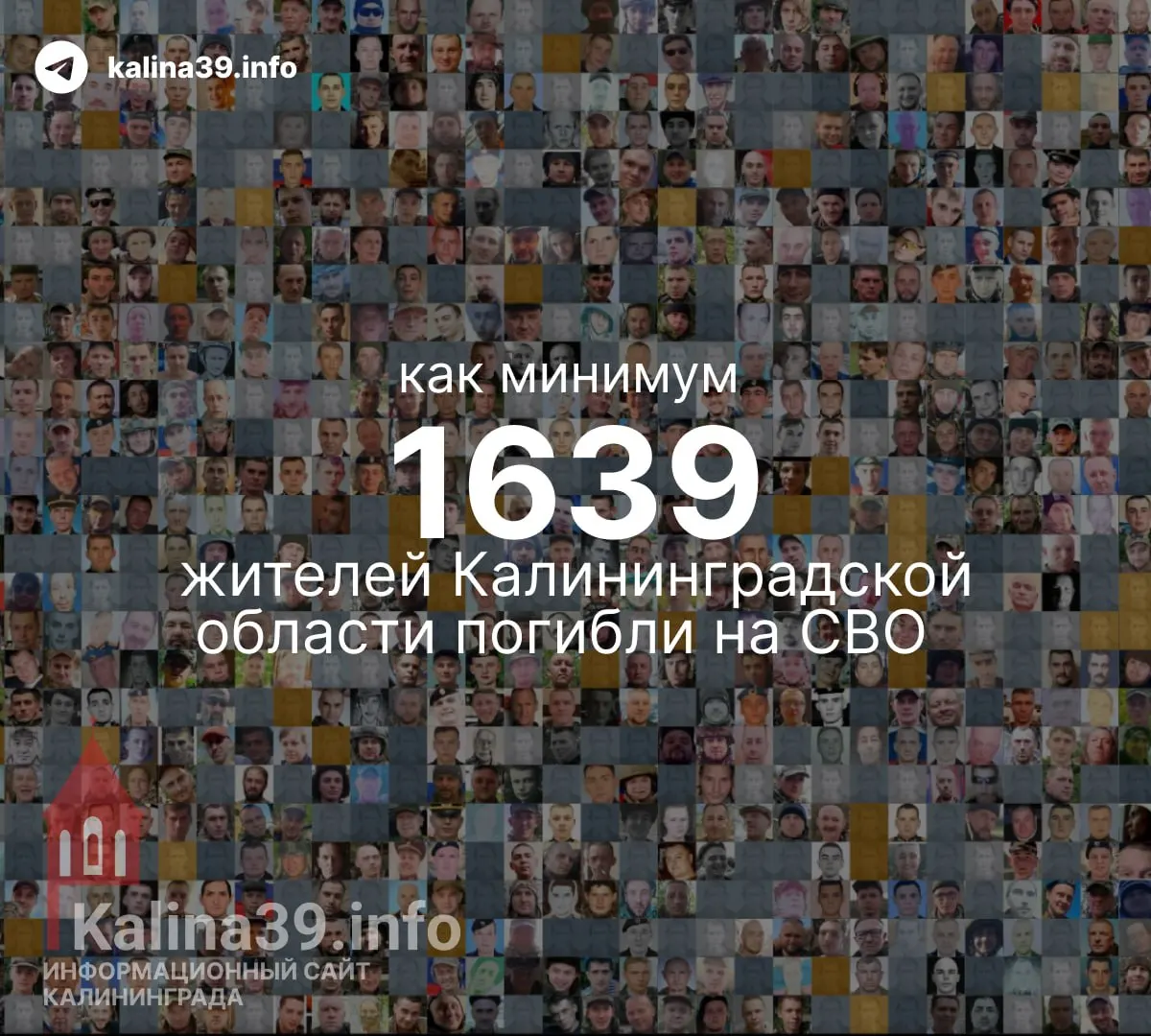Независимая проверка выявила минимум 1 639 подтверждённых смертей жителей Калининградской области с начала специальной военной операции. В число не включены без вести пропавшие и неопознанные.