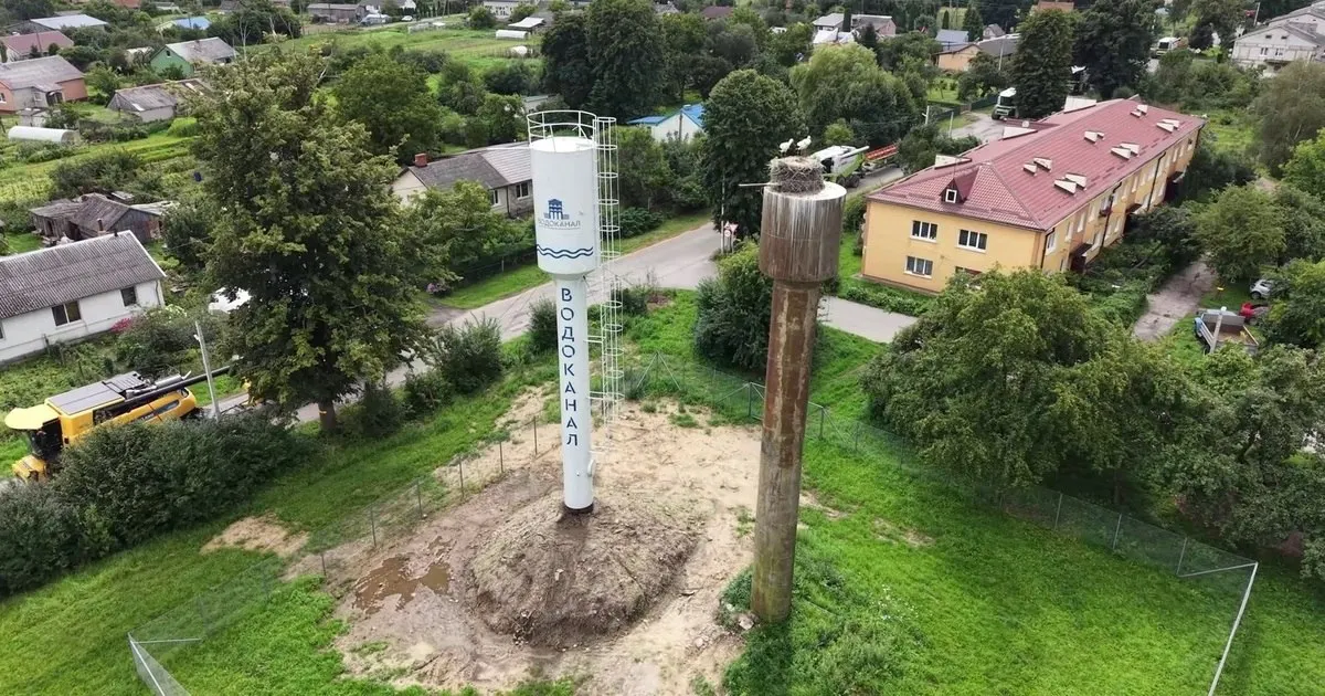 В посёлке Славянское Полесского района специалисты «Водоканала» построили новую водонапорную башню; старую оставили ради гнездящихся аистов.