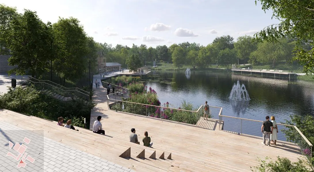 Экспертиза подтвердила поддержку плана благоустройства центральной площади Немана и прилегающей набережной; проект предусматривает многофункциональное пространство с фонтаном, сценой и амфитеатром.