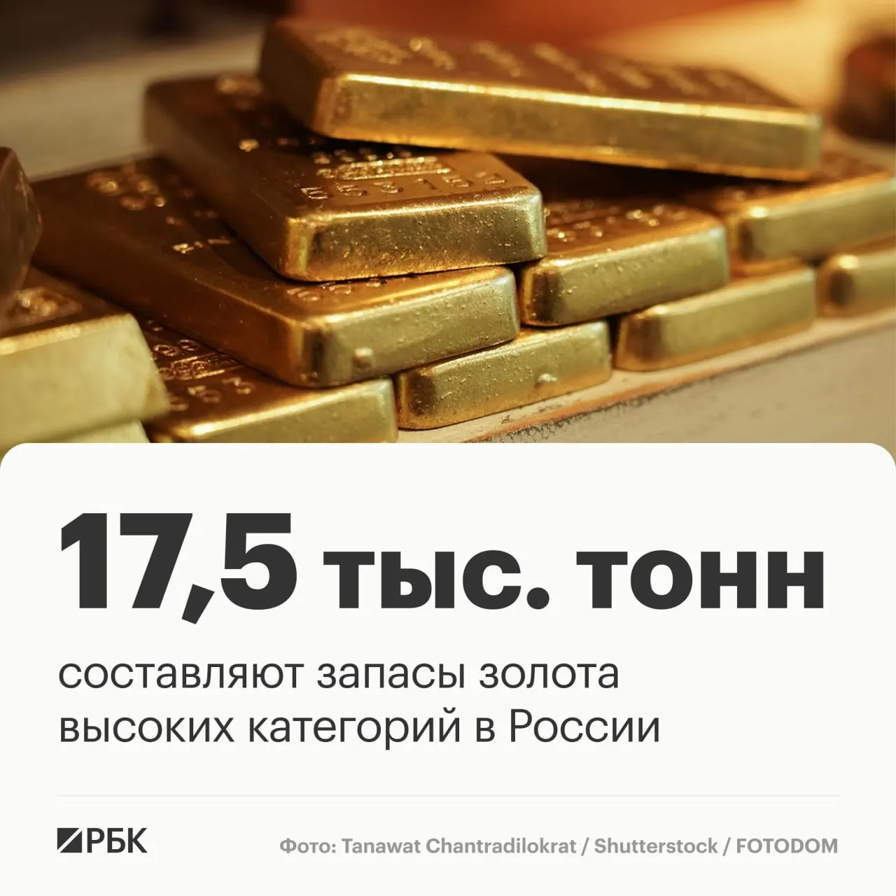 По данным Роснедр, запасы золота высокого качества в России оцениваются в 17,5 тысяч тонн и позволяют сохранять лидерство примерно до 30 лет; Россия занимает третье место в мире по запасам и второе — по добыче.
