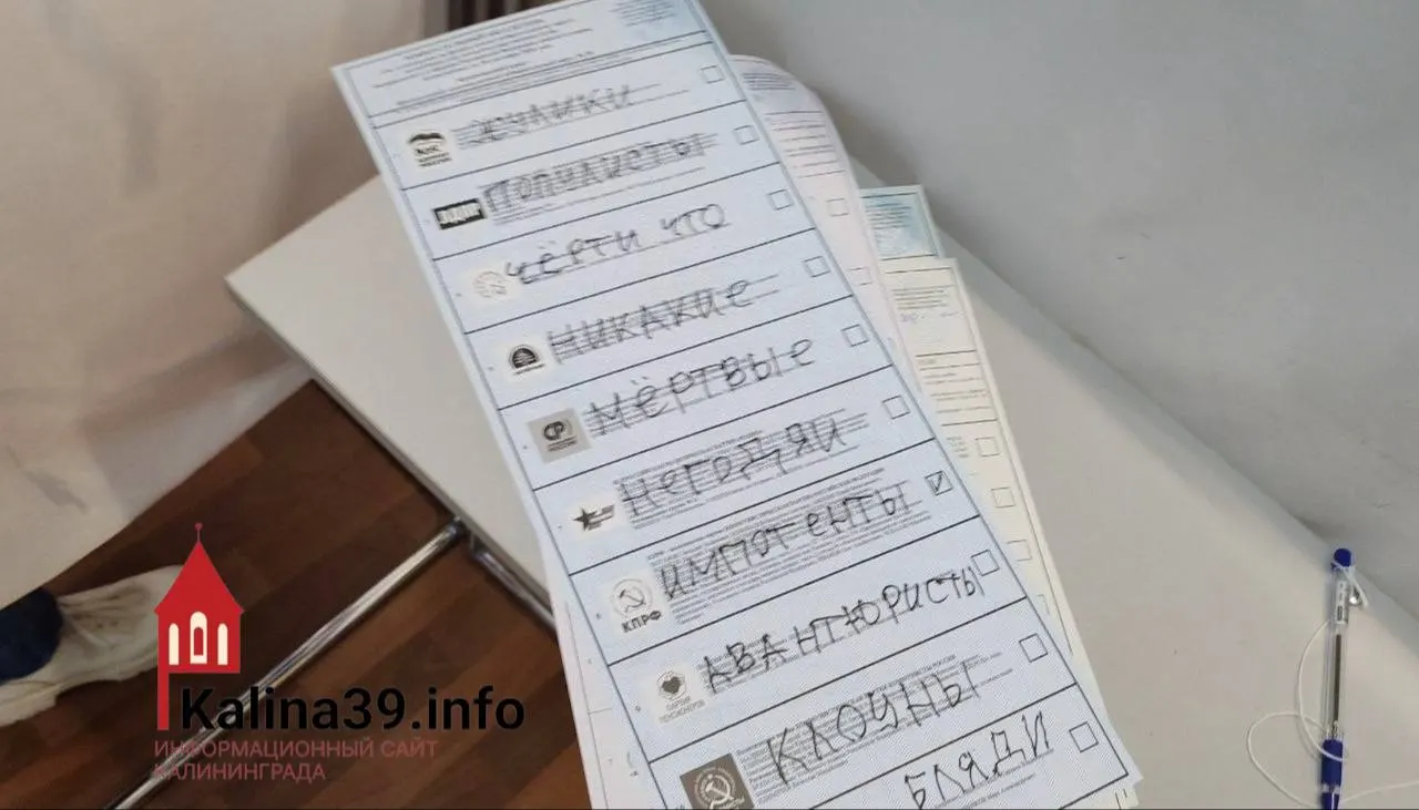 Во время выборов в Калининградской области один избиратель отметил на бюллетене резкие характеристики партий, предположительно относящиеся к партии «Новые люди».