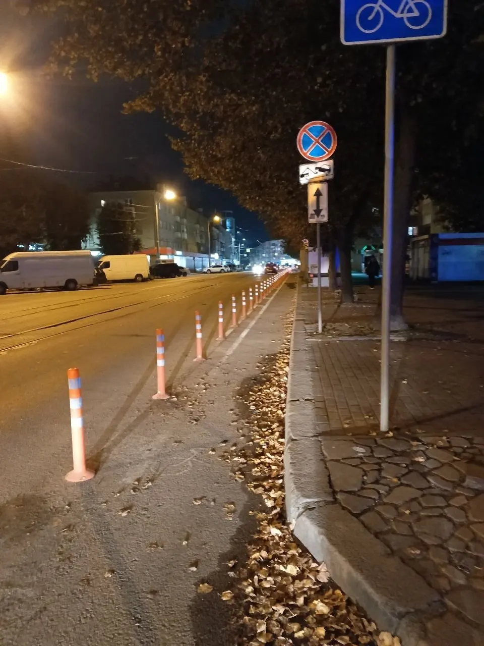 Столбиками отделили велополосу от проезжей части и превратили участок в полноценную велодорожку, чтобы не мешали припаркованные автомобили.